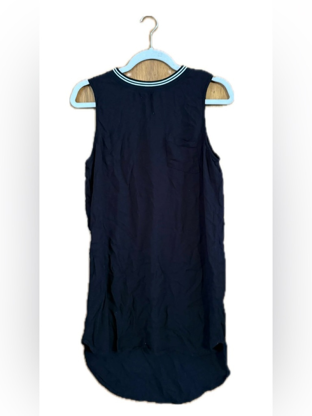 Sleeveless Black Shift Dress with Striped Collar